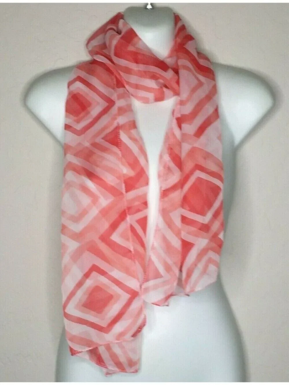 Womens Peach White Diamond Geometric Scarf Accessories Fashion One Size 30